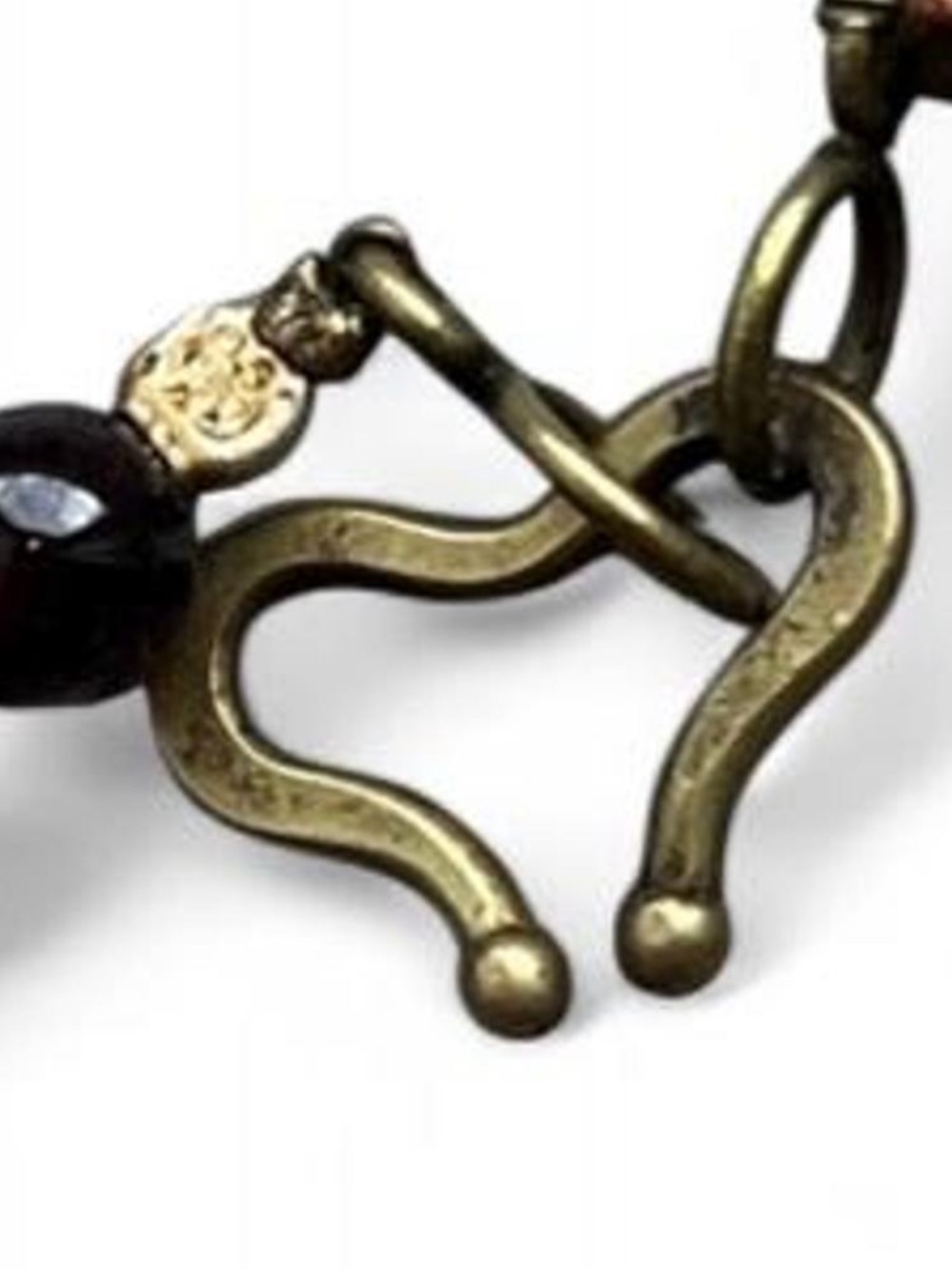 Vintage Pre Colombian Frog Gold Tone Onyx Garnet Beaded Necklace - Picture 11 of 16